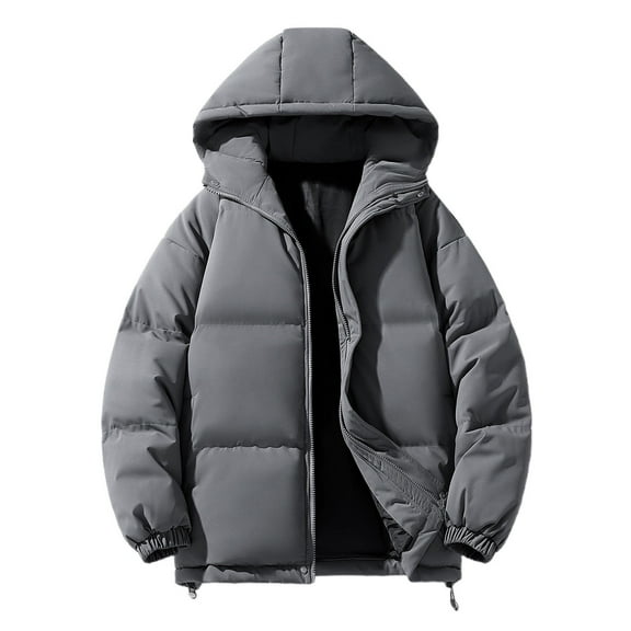 Men's Winter Down Jacket - Weather Resistant Winter Jackets for Men Quilted Warm Coat Puffer Jacket with Hood and Pockets,Color:Grey,Size:L