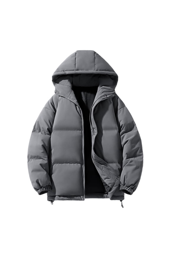 Men's Winter Down Jacket - Weather Resistant Winter Jackets for Men Quilted Warm Coat Puffer Jacket with Hood and Pockets,Color:Grey,Size:XXL