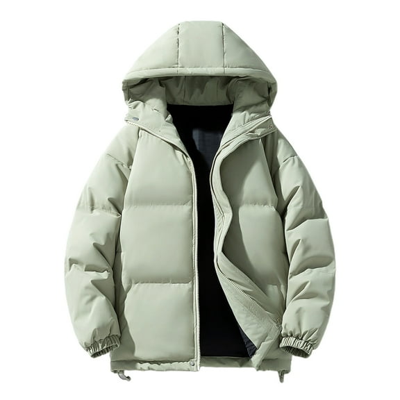 Men's Winter Down Jacket - Weather Resistant Winter Jackets for Men Quilted Warm Coat Puffer Jacket with Hood and Pockets,Color:Light Green,Size:L