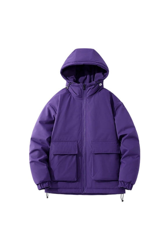 Men's Winter Down Jacket - Weather Resistant Winter Jackets for Men Quilted Warm Coat Puffer Jacket with Hood and Pockets,Color:Purple,Size:XXL