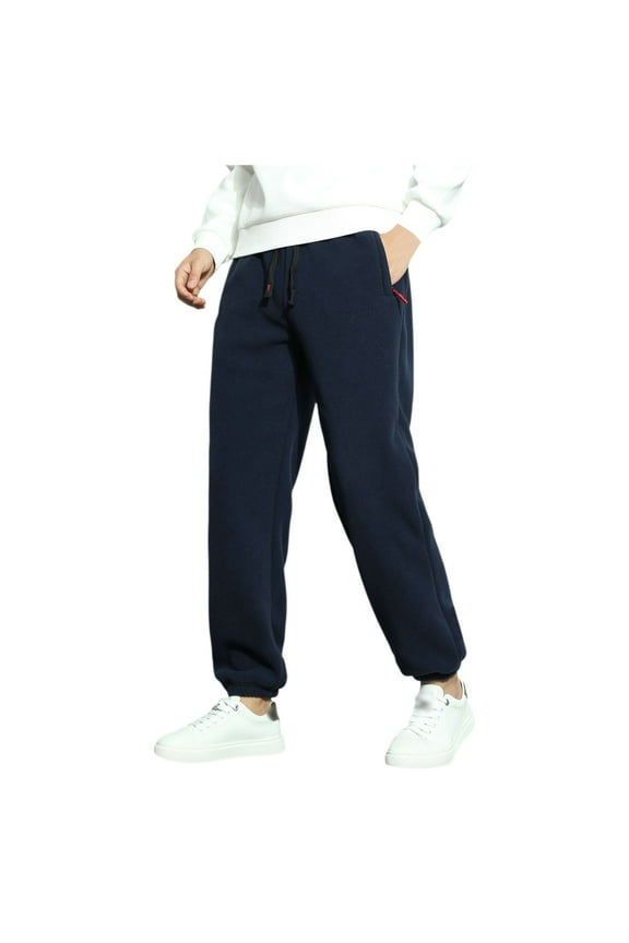 Men's Winter Drawstring Casual Pants - Lamb Padded Outdoor Travel Trousers - Relaxed Fit - S-XXXL