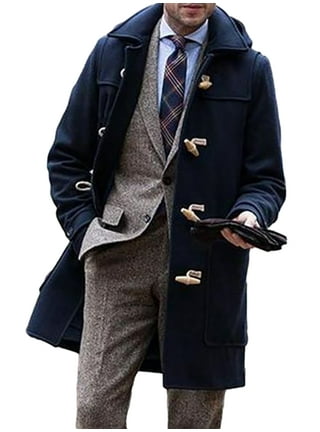 Olyvenn Deals Men Winter Casual Solid Mid-length Wool Overcoat
