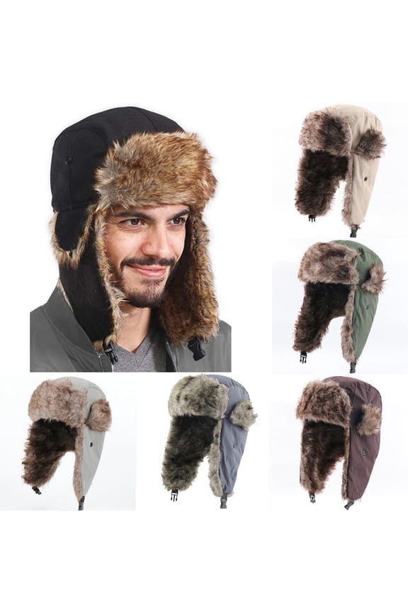 Men's Winter Ear Flap Hat, Windproof Water Resistant Ski Cap with Thermal Lining, Cold Weather Beanie for Skiing Snowboarding Hiking Camping, Outdoor Winter Sports and Daily Wear-Black