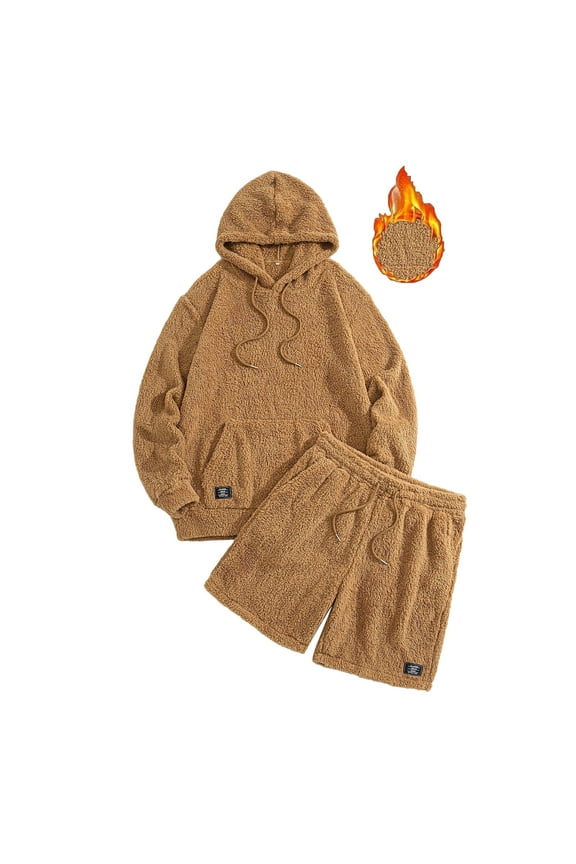 Men's Winter Fashion Set Hooded Sweatshirt Shorts Set