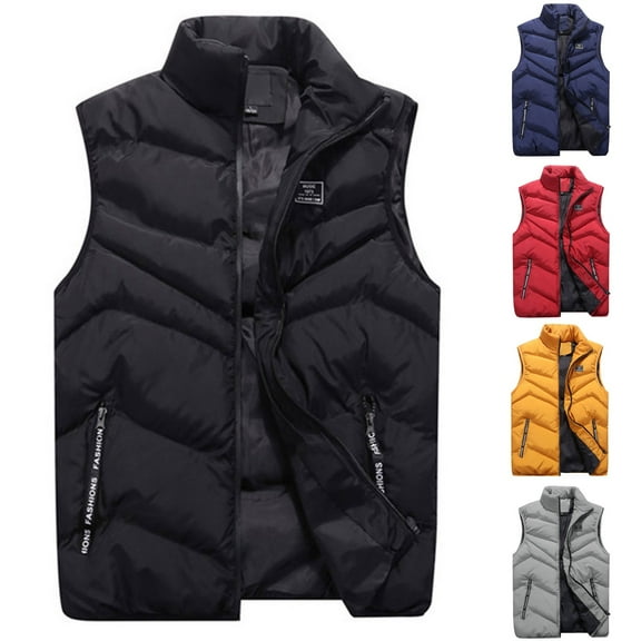 Men's Winter Fashion Stand Collar Color Waistcoat Vest - Simple Warm Down Vest for Christmas Holidays, Snow Sports, and Casual Layering, Ideal for Gifts,Black,L
