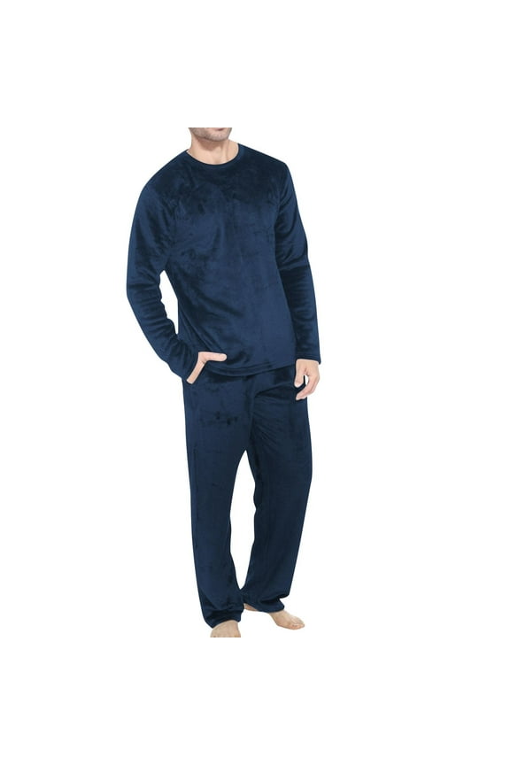 Men's Winter Flannel Pajama Set - Long Sleeve & Lounge Pants | Velvet Trim Cozy Sleepwear & Loungewear