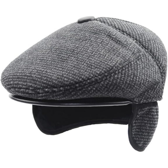Men's Winter Flat Cap with Ear Flaps Wool Warm Newsboy Hat Derby Tweed Irish Cap Peaked Gatsby Beret Hat Grandad Driving Cap