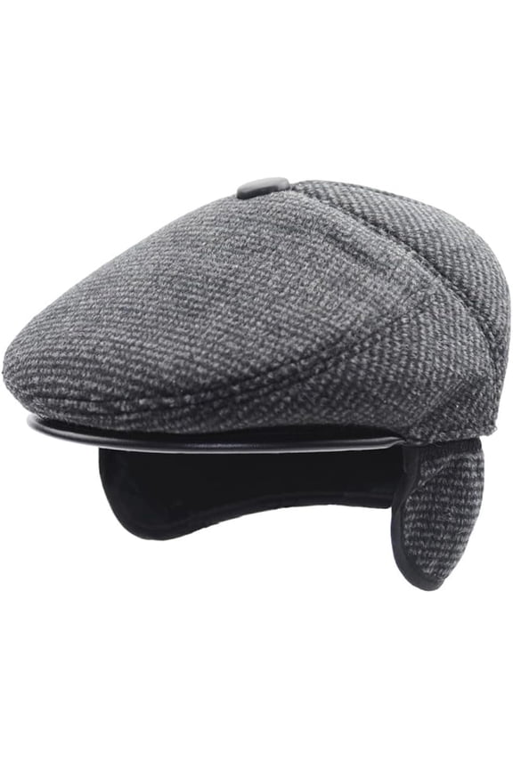 Men's Winter Flat Cap with Ear Flaps Wool Warm Newsboy Hat Derby Tweed Irish Cap Peaked Gatsby Beret Hat Grandad Driving Cap