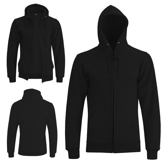 Men's Winter Fleece Hoodie Sweatshirt Warm Long Sleeve Zipper Hooded All Black-L