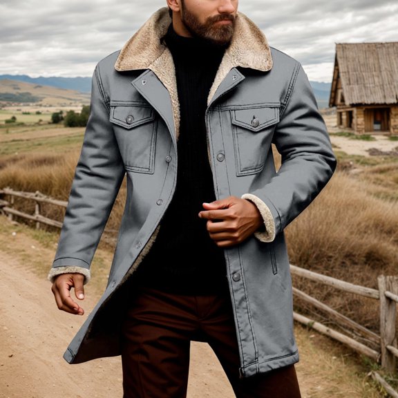 Men's Winter Fleece Jacket Sherpa Lined Cargo Jackets Casual Trucker Coat Work Winter Thick Warm Coat