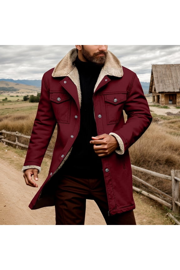 Men's Winter Fleece Jacket Sherpa Lined Cargo Jackets Casual Trucker Coat Work Winter Thick Warm Coat