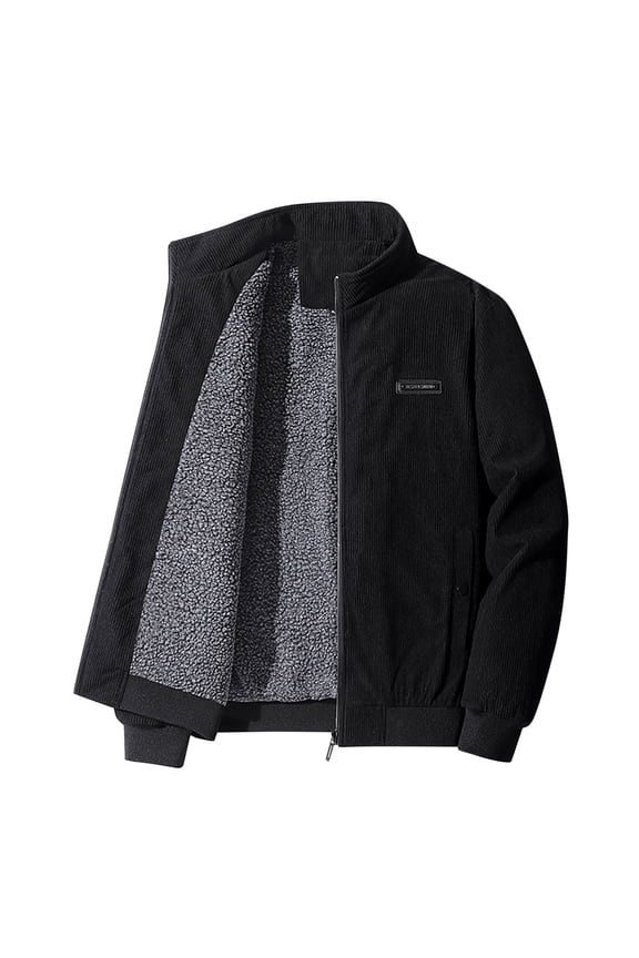 Men's Winter Fleece Jacket Warm Corduroy Sherpa Lined Trucker Coat Heavy Duty Stand Collar Full-Zip Bomber Jacket
