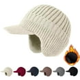 thumbnail image 1 of Men's Winter Fleece Lined Ear Flap Hat, Cold Weather Knit Beanie with Brim, Warm Thermal Outdoor Cap, Windproof Rainproof Ski Hat, Unisex for All Ages - Beige, 1 of 9