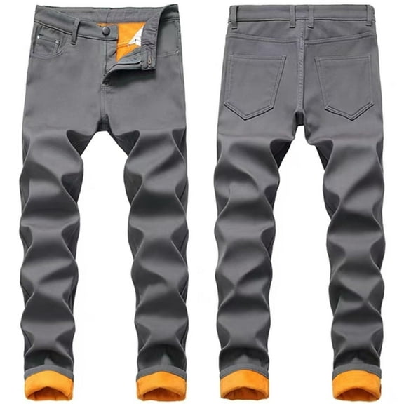 Men's Winter Fleece Lined Jeans Thermal Stretch Warm Denim Pants Regular Fit for Cold Weather