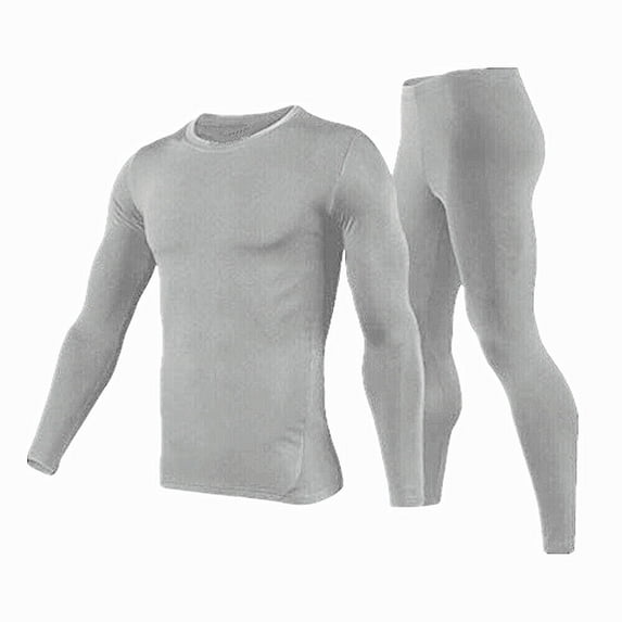 Men's Winter Fleece Lined Thermal Long Johns 100% Cotton Underwear Top Bottom 2 Pcs Set Gray