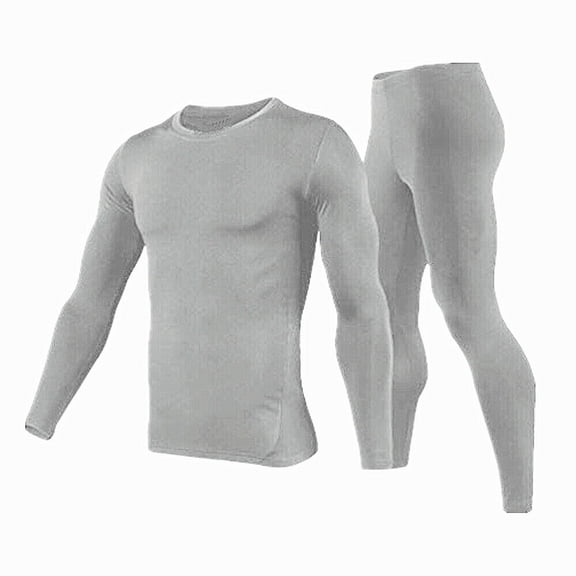 Men's Winter Fleece Lined Thermal Long Johns 100% Cotton Underwear Top Bottom 2 Pcs Set Gray