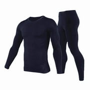 GLORY MAX Men's Winter Fleece Lined Thermal Long Johns 100% Cotton Underwear Top Bottom 2 Pcs Set Navy