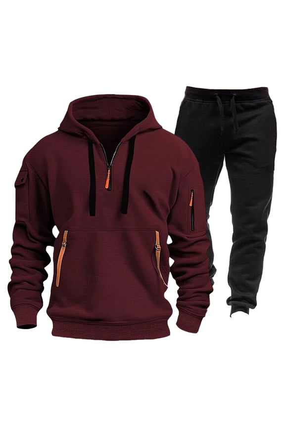 Men's Winter Fleece Multi Pocket Zipper Sweatshirt 2 Piece Set Personalized Sweatpants Casual Sweatsuits Hoodie