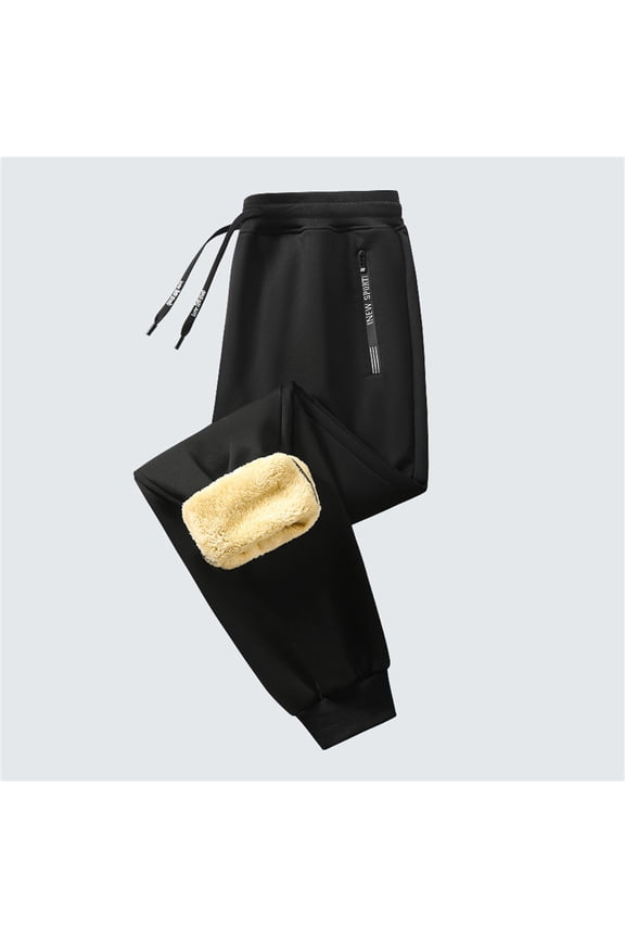 Mens Winter Warm Sherpa Lined Active Thermal Sweatpants (Black XL)
