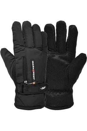 Men's Winter Fleece Thermal Water Resistant Skiing Work Gloves Mittens with Zipped Pocket Black