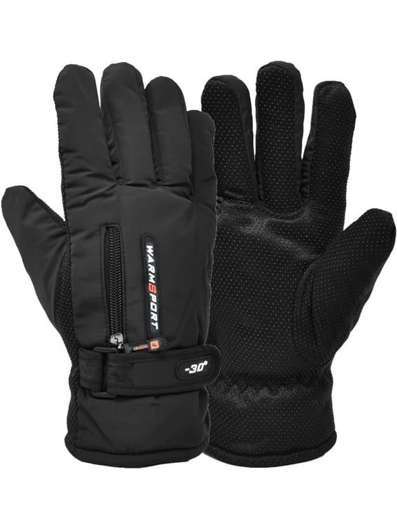 Men's Winter Fleece Thermal Water Resistant Skiing Work Gloves Mittens with Zipped Pocket Black