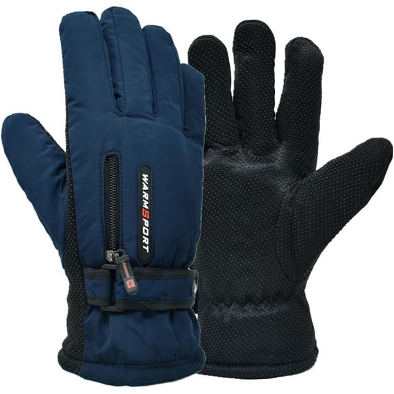 Men's Winter Fleece Thermal Water Resistant Skiing Work Gloves Mittens with Zipped Pocket Navy