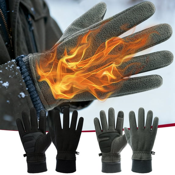Men's Winter Gloves Windproof Fleece Lined | Thick Plus Velvet Outdoor Thermal Gloves | Leather Fabric | Touchscreen | Warm Insulated | Black | 1 Pair
