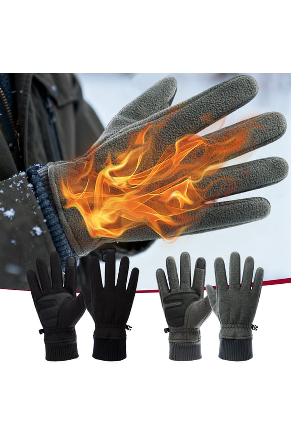 Men's Winter Gloves Windproof Fleece Lined | Thick Plus Velvet Outdoor Thermal Gloves | Leather Fabric | Touchscreen | Warm Insulated | Black | 1 Pair