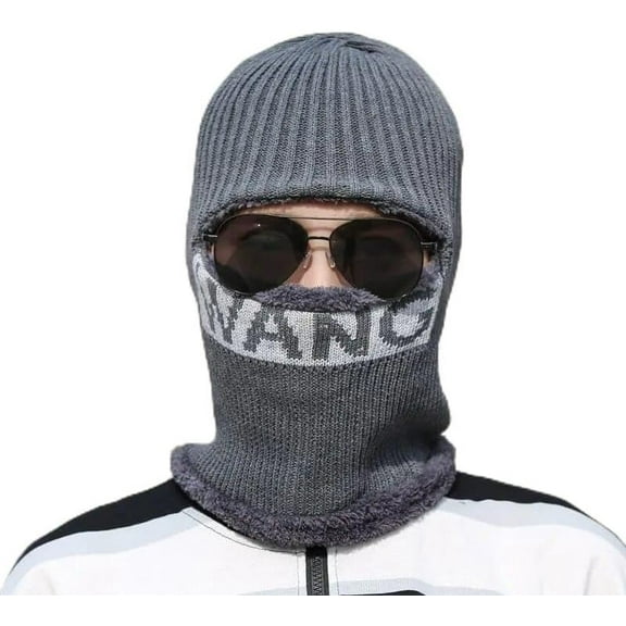 Men's Winter Hat 3 in 1 Fleece Lined Thick Warm Slouchy Knitted Hats Thermal Windproof and Cold Resistant Face Mask