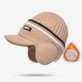 thumbnail image 1 of Men's Winter Hat with Ear Flaps, Thermal Lined Knit Beanie with Wide Brim Visor, Warm Windproof Ski Cap for Outdoor Activities, Hiking, Skiing, and Cold Weather Protection Khaki, 1 of 4