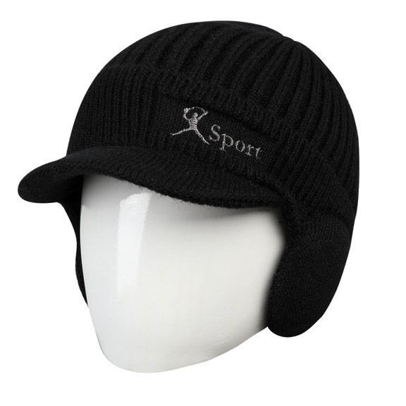 Men's Winter Hat With Earflaps Knit Baseball Cap With Brim Ski Hat Warm Lined Hat Whiplash Hat Winter Hat with Trooper Trapper Hat Men Warm Hats Men Earmuff Hats for Men Ear Warm Cap Wind Proof Hat