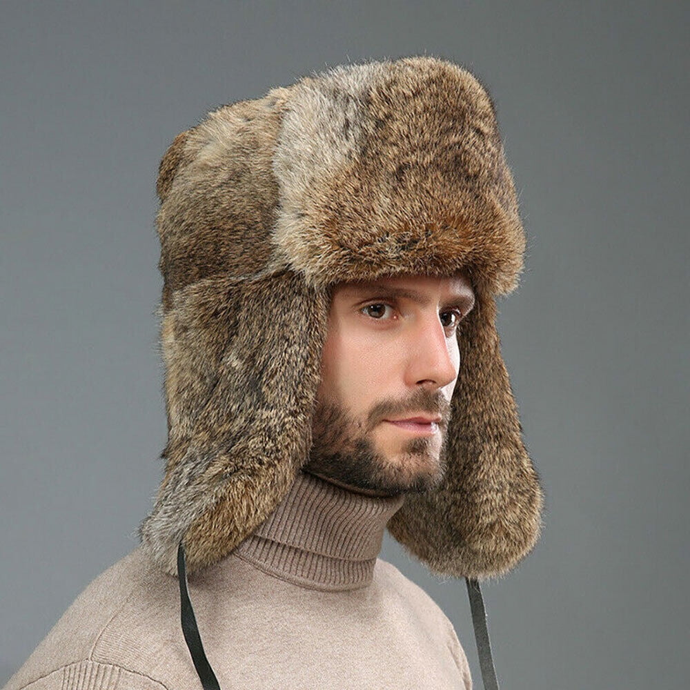 Men's Winter Hat Imitation Russia Fur Trapper Earflap Ski Cap Ushanka