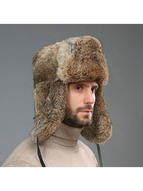 Men's Winter Hat Imitation Russia Fur Trapper Earflap Ski Cap Ushanka