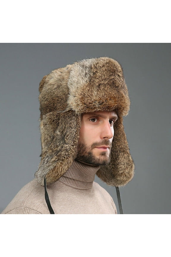 Men's Winter Hat Imitation Russia Fur Trapper Earflap Ski Cap Ushanka