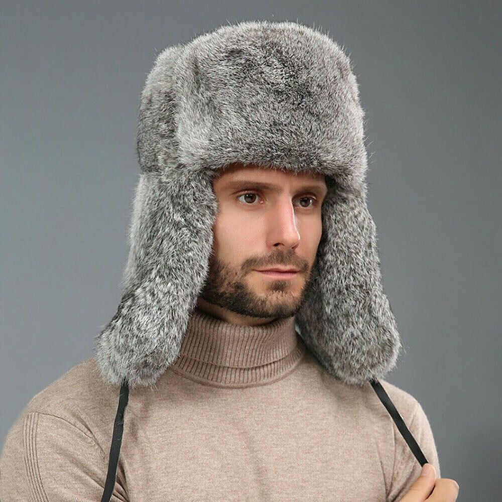 Men's Winter Hat Imitation Russia Fur Trapper Earflap Ski Cap Ushanka