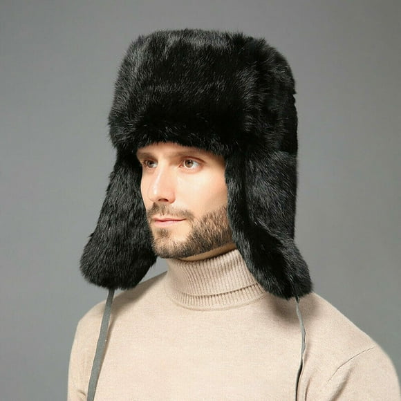 Men's Winter Hat Imitation Russia Fur Trapper Earflap Ski Cap Ushanka