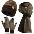 thumbnail image 1 of Men's Winter Hat Scarf Gloves Set, 3 PCS Warm Beanie Long Scarf fleece lined Touchscreen Gloves for Cold Weather, 1 of 14