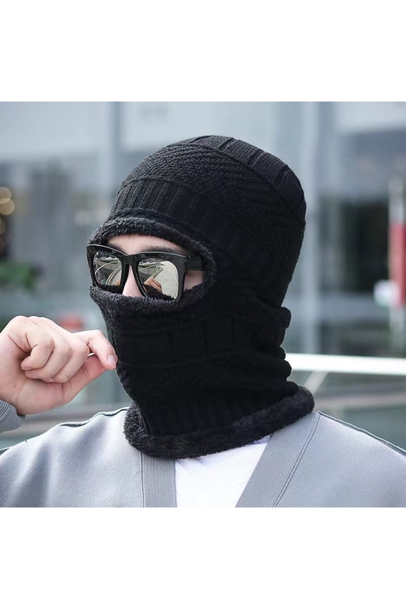 Men's Winter Hat and Scarf Set, Fleece Lined Windproof Thermal Balaclava, 4-in-1 Beanie Ear Muff Neck Warmer for Skiing, Cycling, Running, and Outdoor Cold Weather Activities - Black