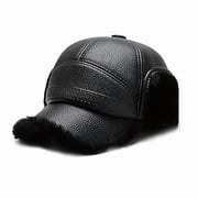 Mens Winter Hat with Sheepskin Flat Top Earmuffs 56-58cm, Thick Lined Windproof Warm Earmuff Cap, Durable Winter Hat, for Middle-Aged and Elderly Men, Cold Weather Daily Wear Thermal Headwear