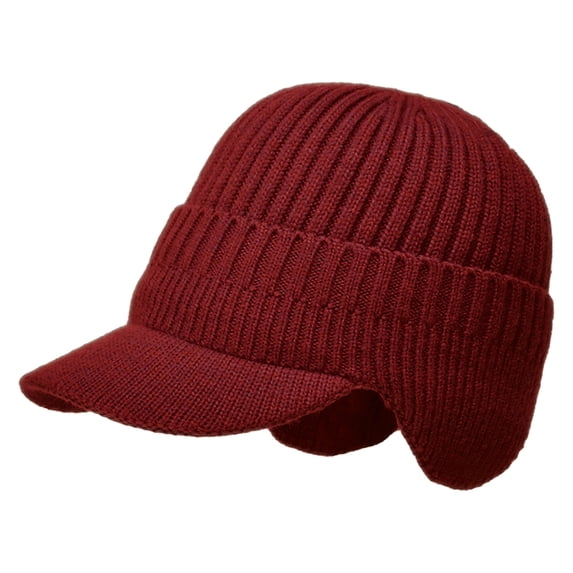 Men's Winter Hat with Brim Warm Earflaps Hat for Men Thicken Knit Winter Beanie Outdoor Hiking Skiing