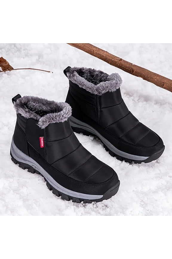 Men's Winter High-Top Anti-Slip Walking Shoes with Warm Fleece Lining, Thick TPR Sole, Closure - Black, Comfortable Outdoor Sports & Casual Footwear for Cold Weather