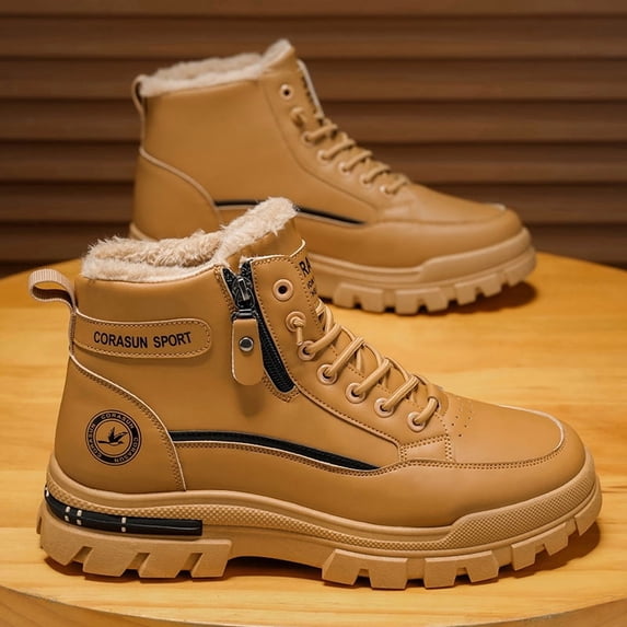 Men's Winter High Top Casual Boots, Side Zipper Warm Snow Boots, Non Slip Outdoor Walking Boots for Daily Wear