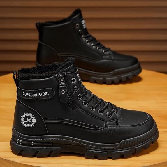 Men's Winter High Top Casual Boots, Side Zipper Warm Snow Boots, Non Slip Outdoor Walking Boots for Daily Wear