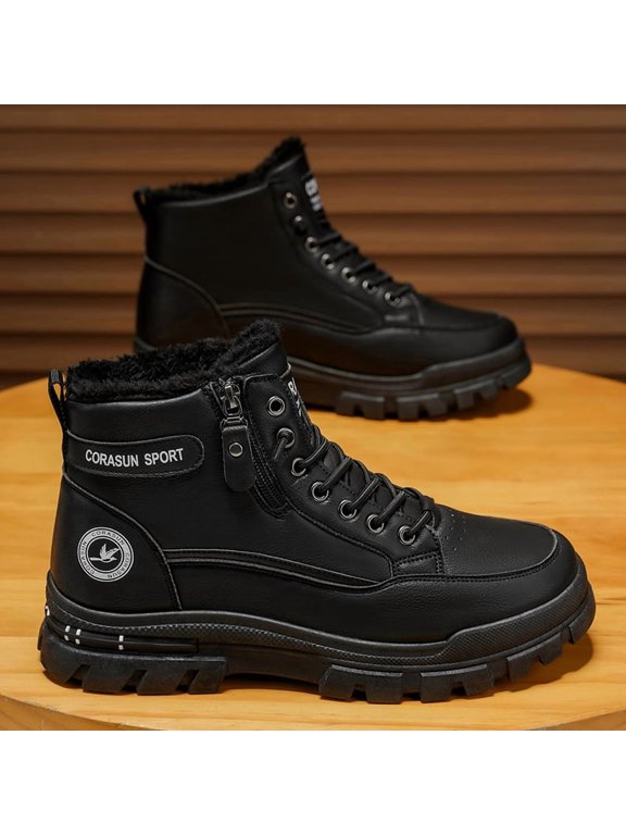 Men's Winter High Top Casual Boots, Side Zipper Warm Snow Boots, Non Slip Outdoor Walking Boots for Daily Wear