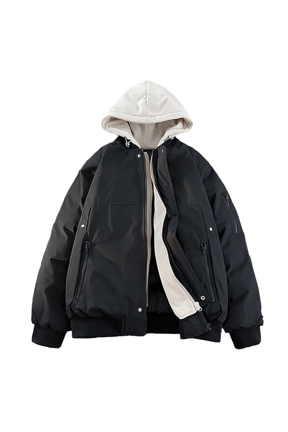 Men's Winter Hooded Coat With Pockets Loose Casual Style Jacket