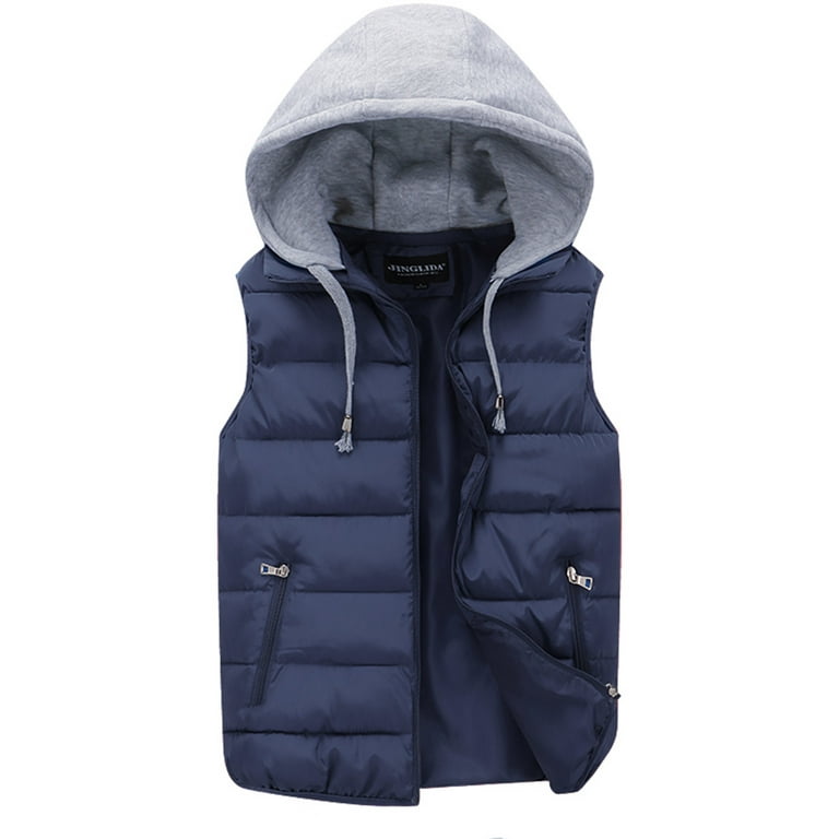 Men's Winter Hooded Coats Vest Plus Size Sleeveless Zip Up Quilted  Waistcoat Casual Warm Padded Jacket Outwear