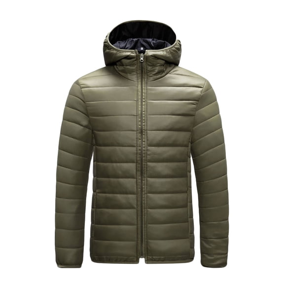Men's Winter Hooded Jacket Warm Quilted Cotton Padded Coat Long Sleeve Full Zip Parkas with Zip Pockets (XXL, Army Green)