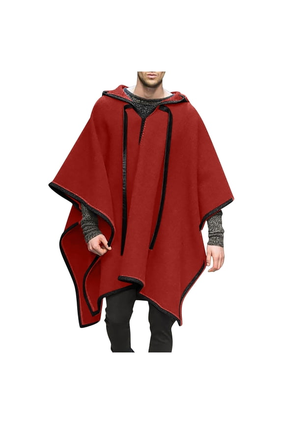 Men's Winter Hooded Ponchos Adult Wool Blend Cape Cloak Oversized Pullover Blanket Long Pea Coat