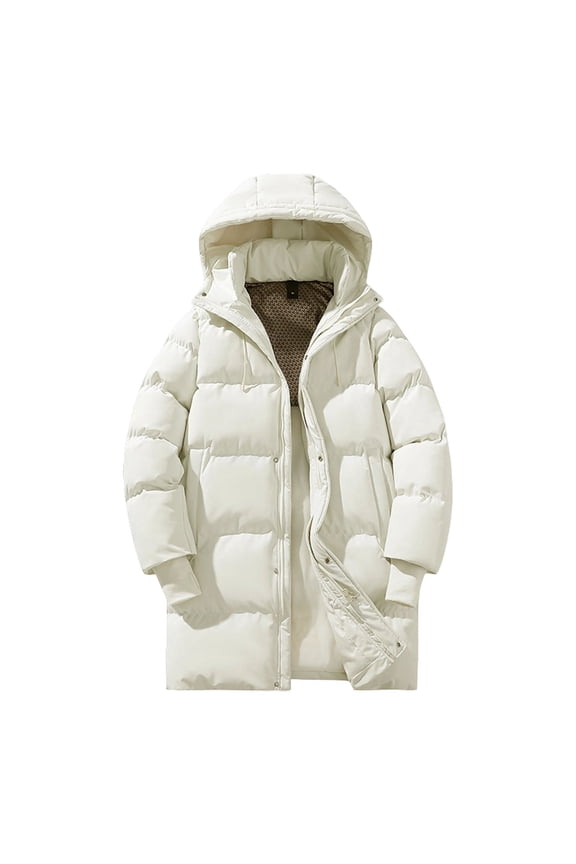 Men's Winter Hooded Puffer Coats Mid Length Warm Windproof Padded Parka Jacket Coat with Pockets