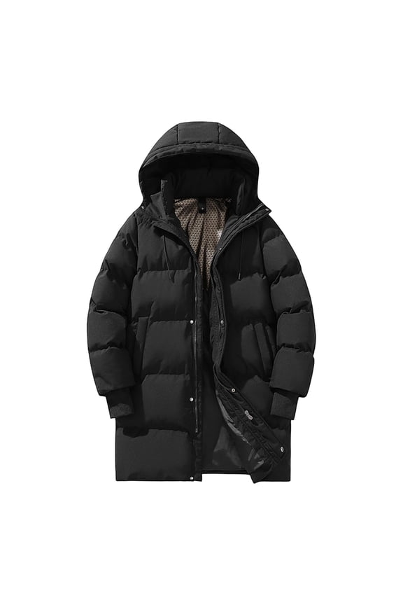 Men's Winter Hooded Puffer Coats Mid Length Warm Windproof Padded Parka Jacket Coat with Pockets